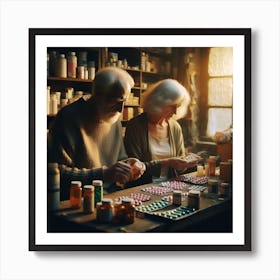 Elderly Couple In A Pharmacy Art Print