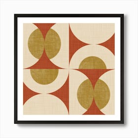 Retro Vintage Circle Fusion Mid Century Orbs Rust Red 50s Geometric Art Print