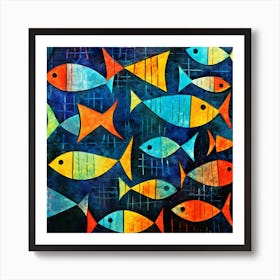 Maraclemente Fish Painting Style Of Paul Klee Seamless 4 Art Print