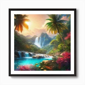 Waterfall In The Jungle 4 Art Print