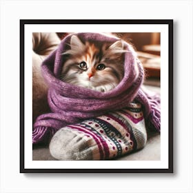 Cute Kitten In A Scarf Art Print