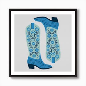 Cowgirl Boots   Mint And Blue Square Art Print