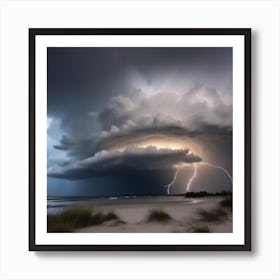 Lightning Over The Beach Art Print