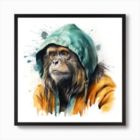 Watercolour Cartoon Howler Monkey In A Hoodie 2 Art Print