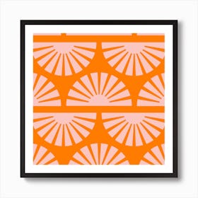 Geometric Pattern Pink And Orange Sunrise Square Art Print