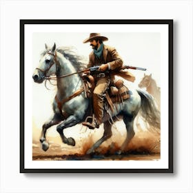 Cowboy On Horseback 1 Art Print