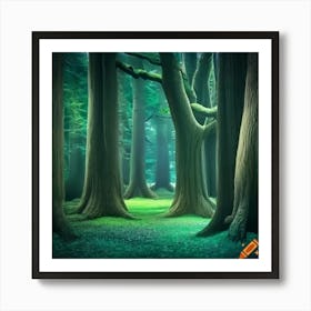 Craiyon 225713 Create A Photo Of Three Thick Oak Trees In An Enchanted Enchanted Forest Art Print