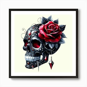 Gothic Skull With Roses Art Print