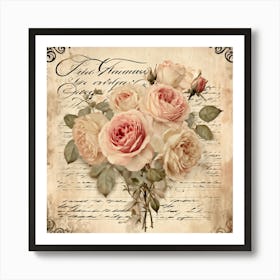 Bouquet Of Vintage Roses Illustration For Romantic Invitation Cards And Love Letters Detailed Sepi (5) Art Print