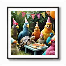 The Birds Looking Shocked And Surprised To See Tortoise At Their Party (2) Art Print