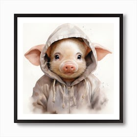 Watercolour Cartoon Pig In A Hoodie 3 Art Print