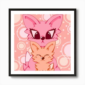 Pink Orange Foxes Art Print