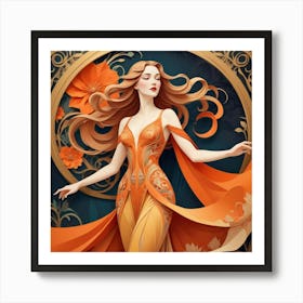 Girl In An Orange Dress Art Print