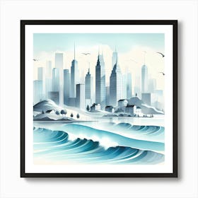 Cityscape With Waves Art Print