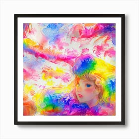 Girl With Rainbow Hair Art Print