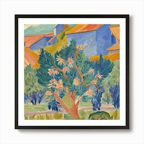 Olive Tree In Front Of Houses Art Print