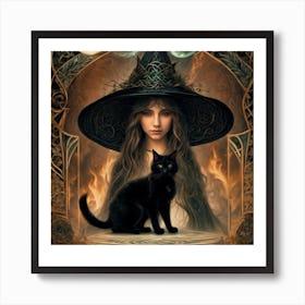 Witch And Cat,wall art, Art Print