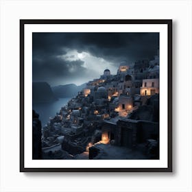 Santorini At Night Art Print