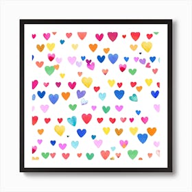Multicolored Hearts Striped Square Art Print