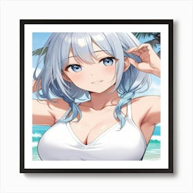 Anime Girl At The Beach Art Print