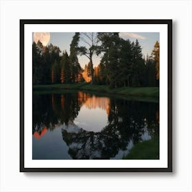 Full Moon Reflected In A Lake Art Print