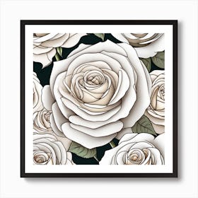 White Roses Seamless Pattern Art Print