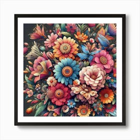 Flowers In A Circle 1 Art Print