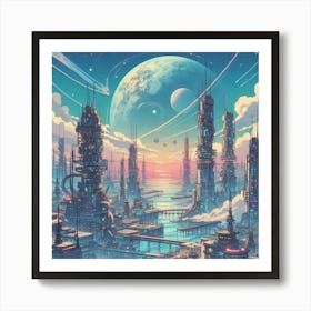 Anime Landscape With Futuristic Technology (2) Art Print