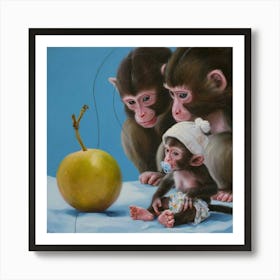 Monkeys And Apple Art Print