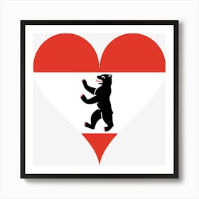 Heart Love Berlin Bear Federal State Flag Coat Of Arms Heart Shaped Art Print