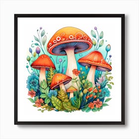 Mushrooms And Flowers 70 Art Print