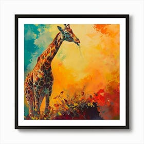 Giraffe On A Mountain Top Brushstroke 1 Art Print