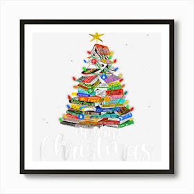 Merry Christmas Tree Book Love Reading Reader Xmas Art Print