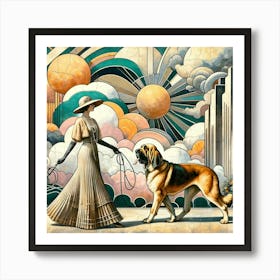 Woman And Her Dog Art Print