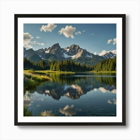 A Stunning Mountain Range With Snow Capped Peaks Reflecting In A Crystal Clear Alpine Lake 1 Art Print