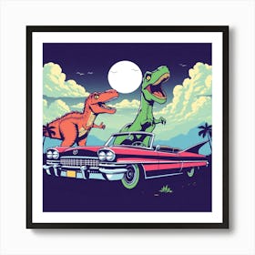 Dinosaurs In A Car 2 Art Print