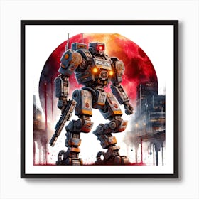 Sci-Fi Mecha-Police Robot. Art Print