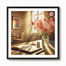 Flowers On A Desk Poster