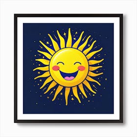 Lovely smiling sun on a blue gradient background 139 Art Print