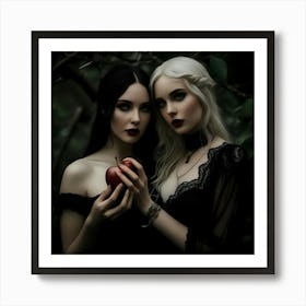 Two Gothic Girls Holding An Apple Art Print