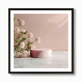 Pink Roses On A Marble Table Art Print