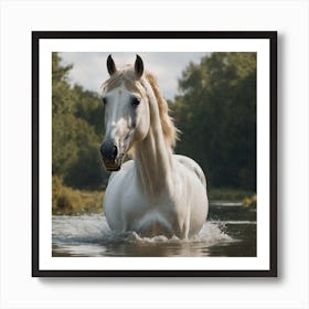 White Horse In the Water Art Print