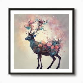 Deer With Flowers 3 Art Print