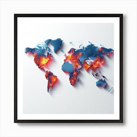 World Map On Fire Art Print