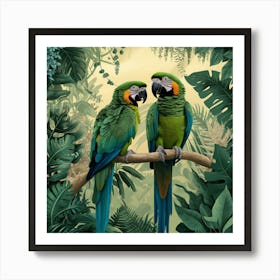 Green Jungle Parakeets (3) Art Print