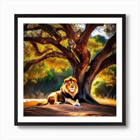 Lion Under A Tree 5 Art Print