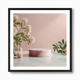 Pink Roses On A Marble Table 1 Art Print