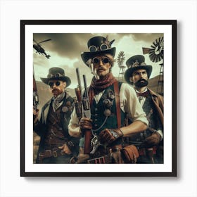 Steam Punk Cowboys 1/4 (time travel old west future west world western outlaw sci-fi fantasy)    Art Print