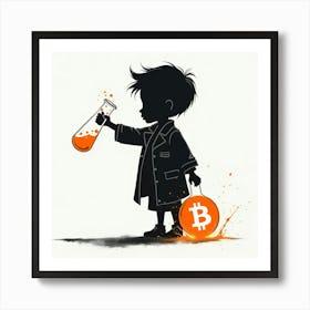 Bitcoin Child Playing Test tube Art Print