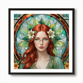 Red Haired Girl With Flowers Art Print